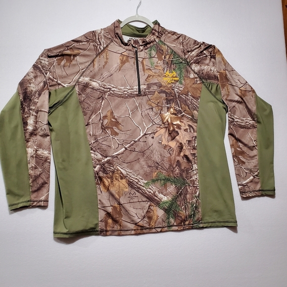 RealTree Xtra Longsleeve 2XL Green Camouflage Mens 1/4 Zip Scent Factor PT 5007 - Picture 1 of 10